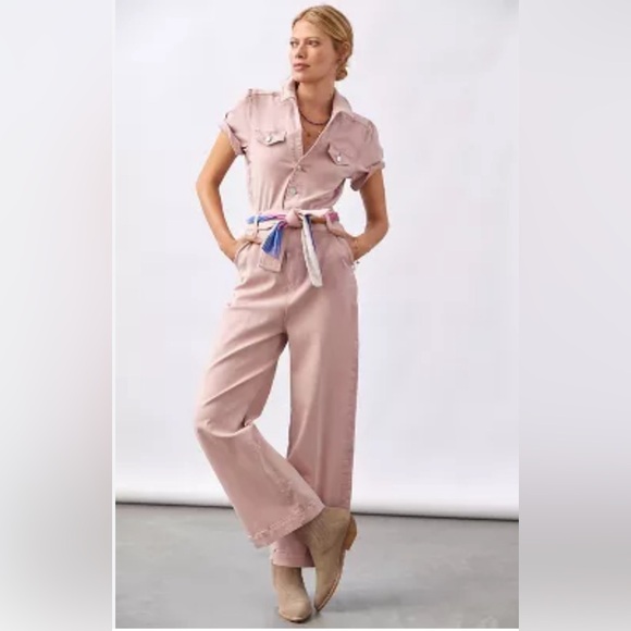 PAIGE Pants - Paige Anessa Pink Cropped Wide-Leg Jumpsuit Anthropologie Women’s Size 2